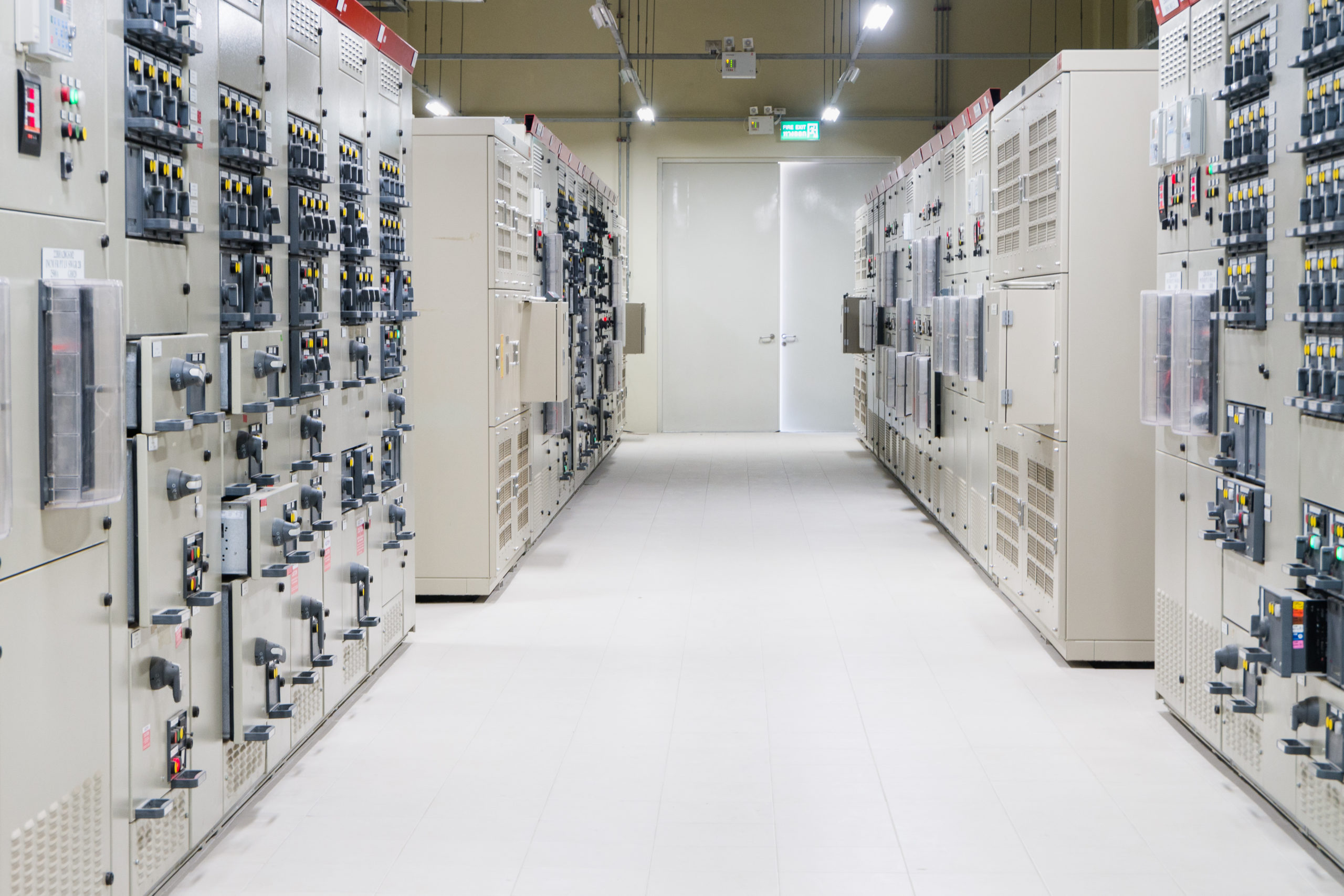 Electrical Room, medium and high voltage switcher, equipment, panel to control and protect the electrical equipment and system by fuse, circuit breaker, control panel at power factory, power plant and substation.