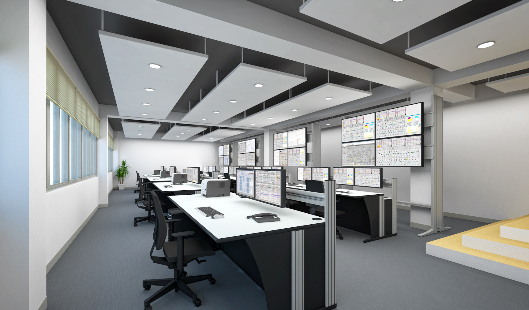 Salle de contrôle avec les consoles Dacobas 1 de Knurr