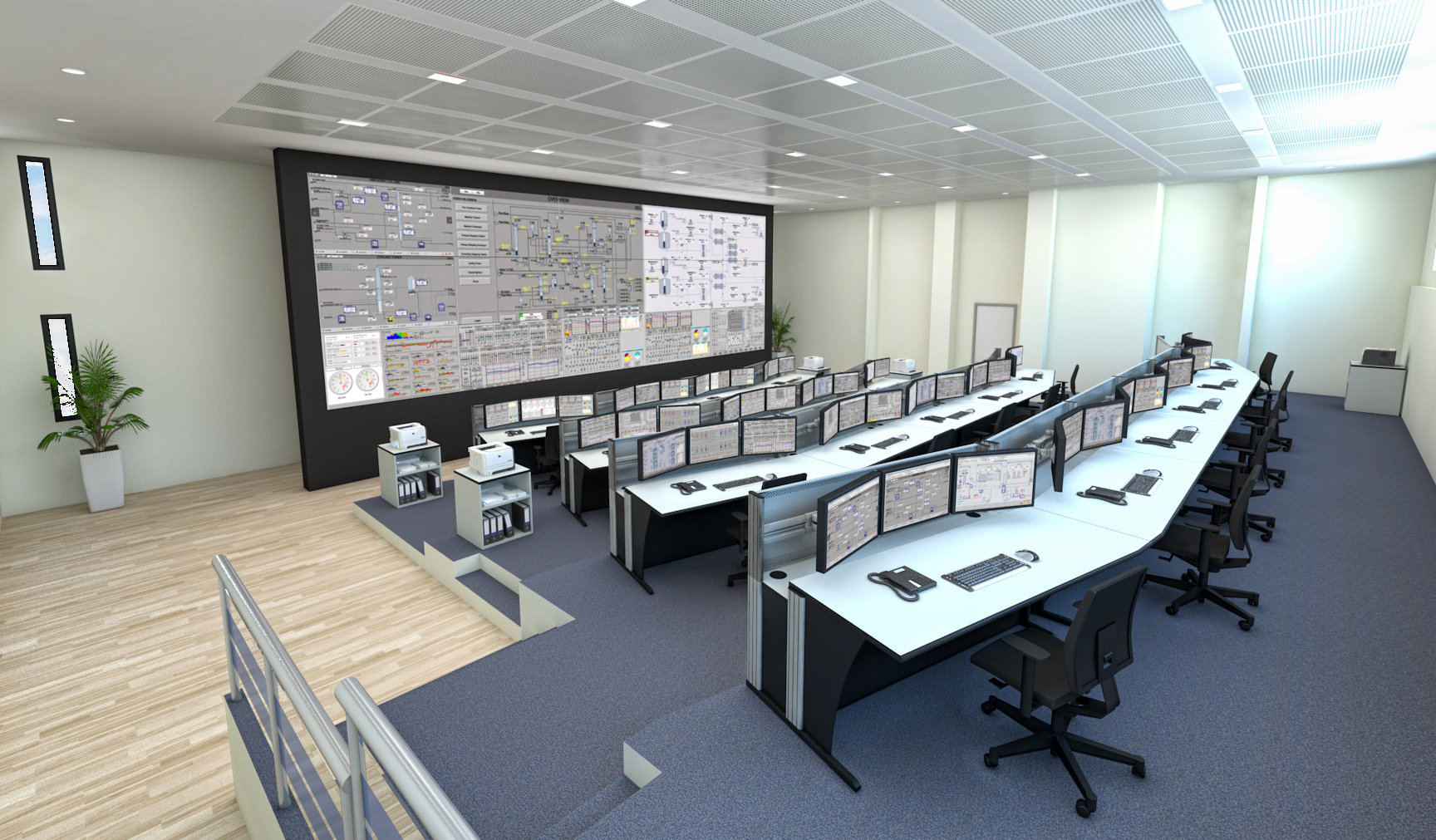 Salle de contrôle avec les consoles Dacobas 2 de Knurr