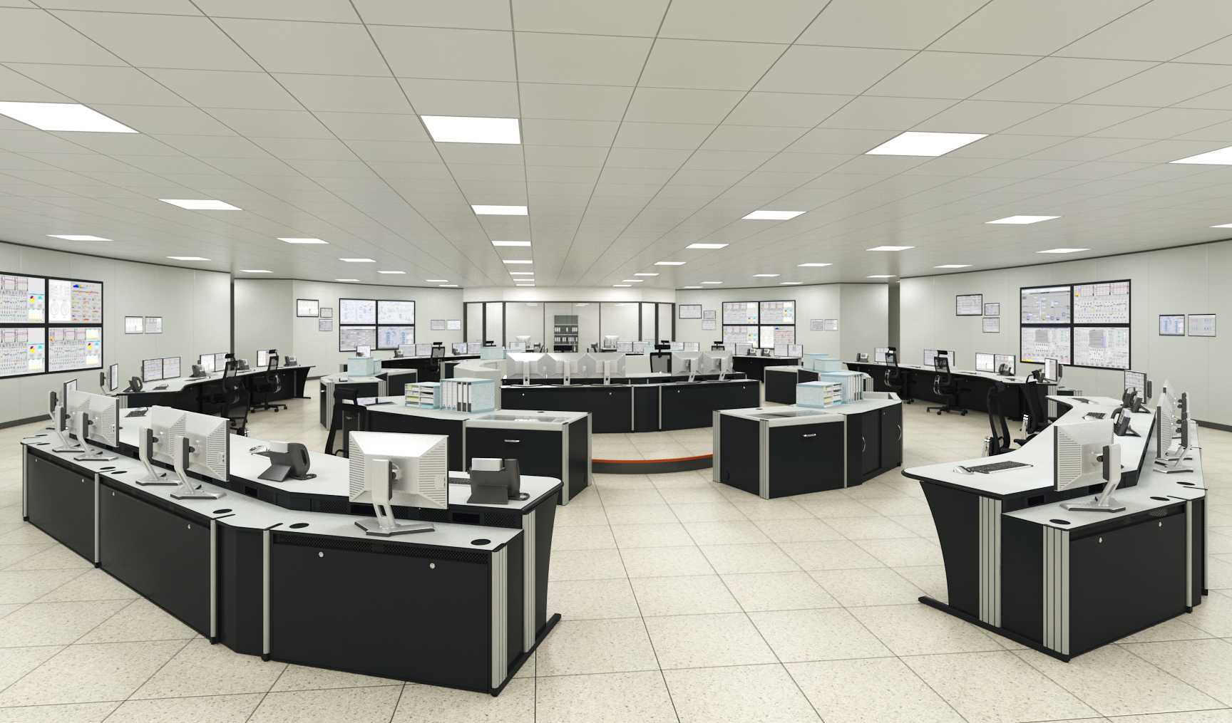 Salle de contrôle avec les consoles Dacobas 3 de Knurr