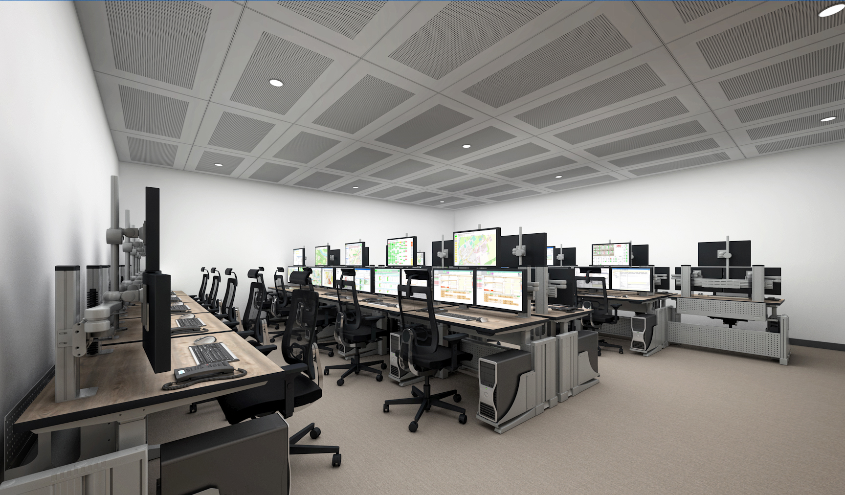 Salle de contrôle avec les consoles Elicon 4 de Knurr