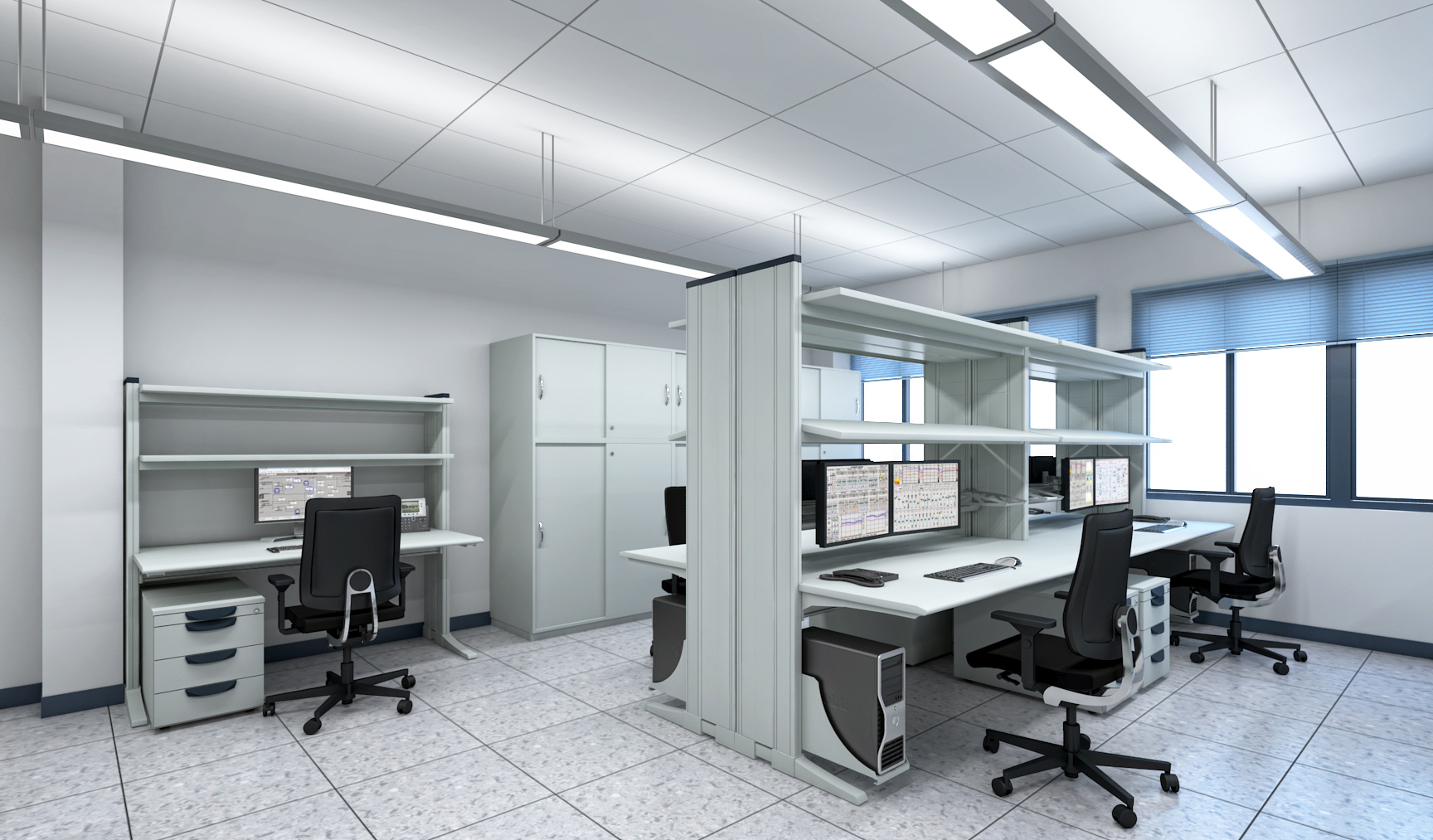 Salle de contrôle avec les consoles Elicon 6 de Knurr