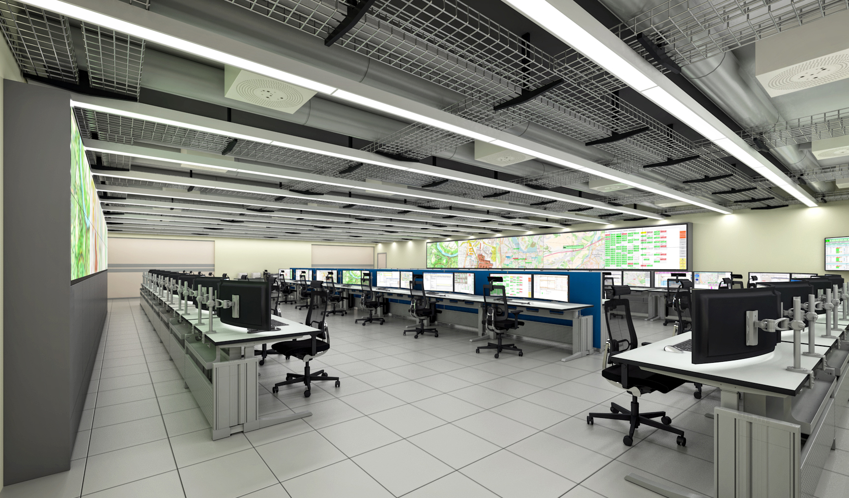 Salle de contrôle avec les consoles Elicon 7 de Knurr