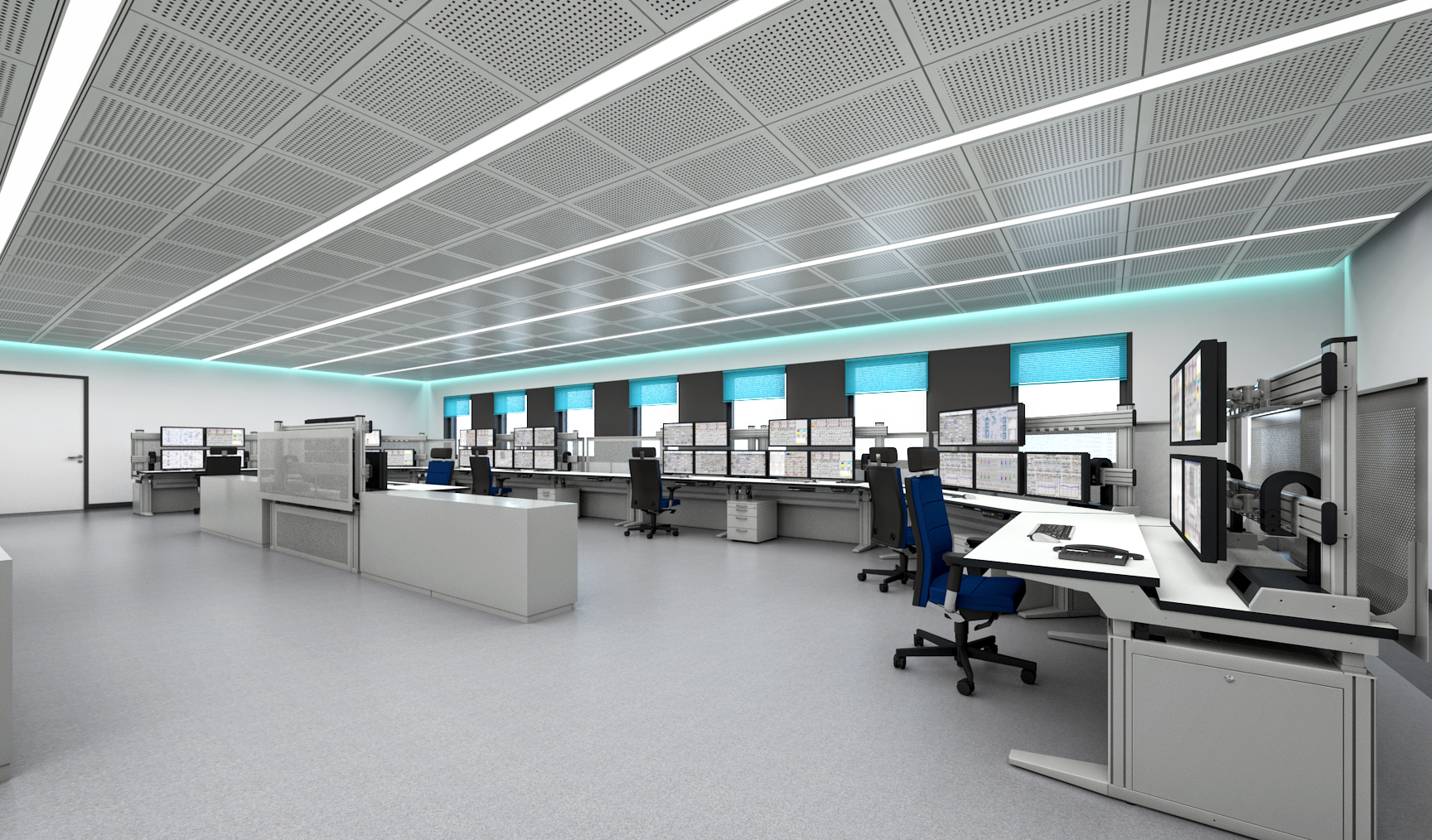 alle de contrôle aérien avec les consoles Ergocon 6 de Knurr