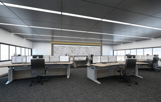 Control room with screens and monitoring systems for industrial operations